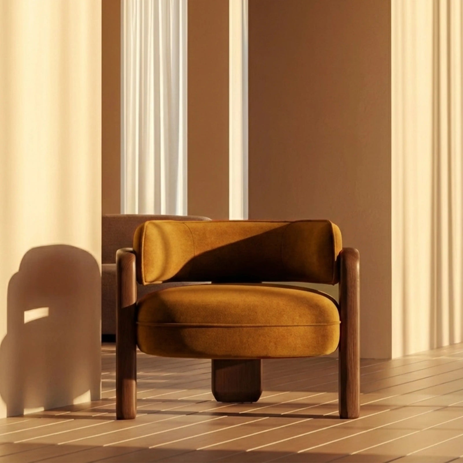 Porter Armchair | Caramel Brown Sustainable Mohair Velvet & Walnut