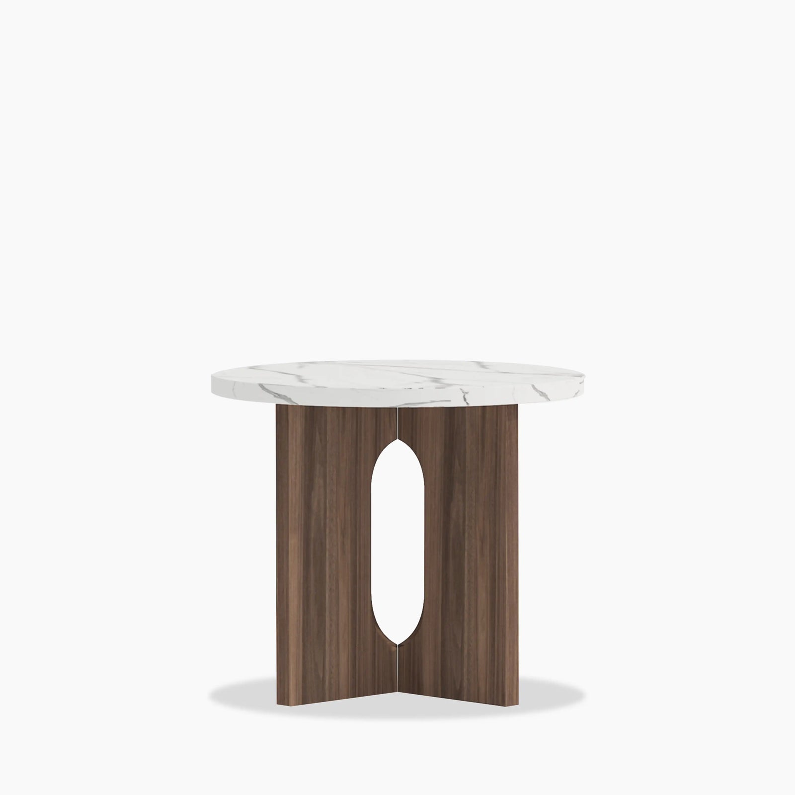 Moreton Round Side Table | White Marble Effect & Walnut