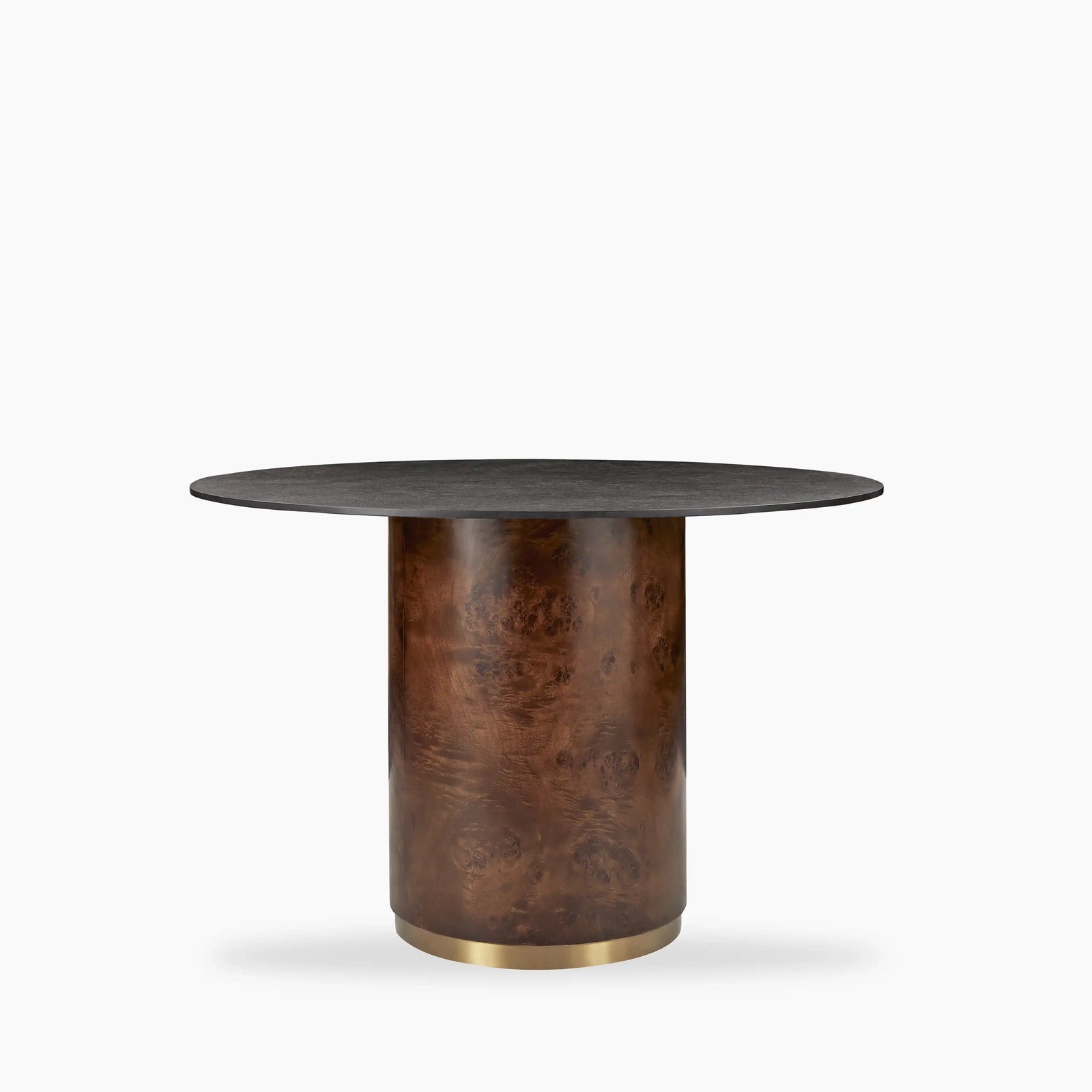 Perry 4 Seat Round Dining Table | Black Sintered Stone & Walnut Burl Wood