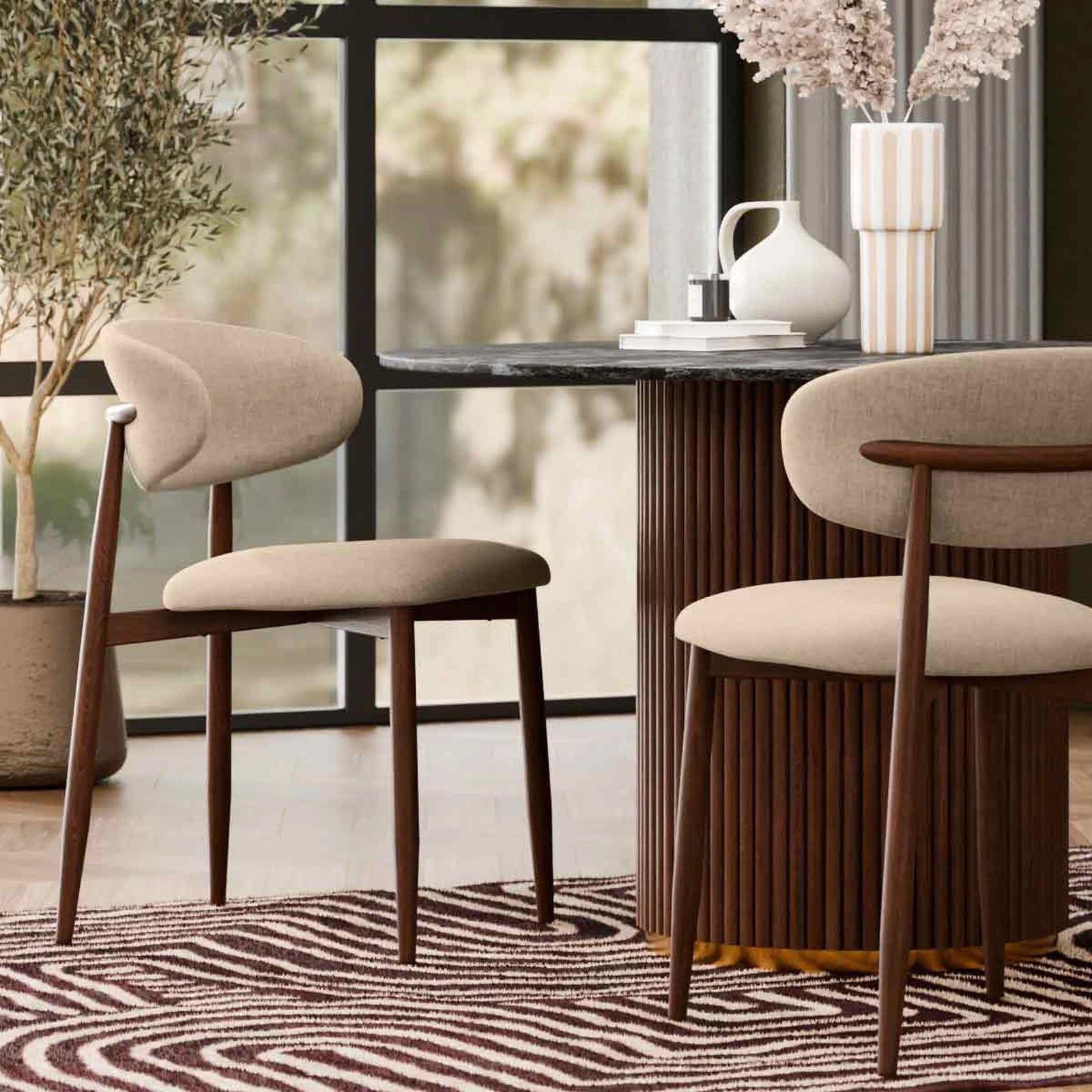 Halston Dining Chair | Latte Sustainable Fabric & Walnut