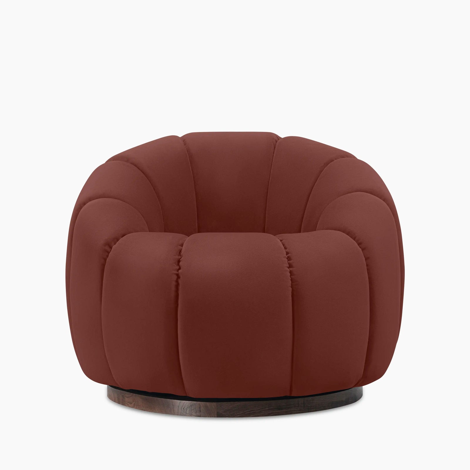 Ivy Swivel Armchair | Rust Red Sustainable Velvet & Walnut