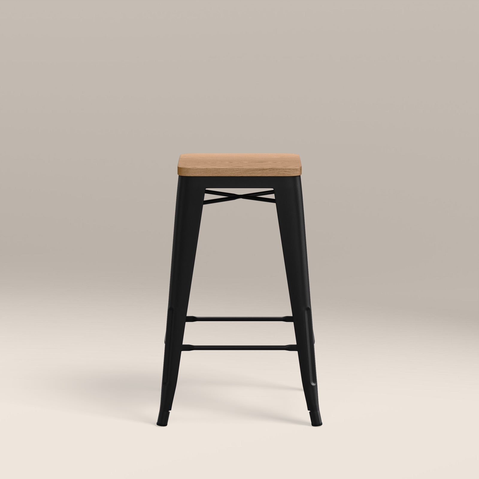 Tolix Style Stackable Kitchen Stool | Oak & Black