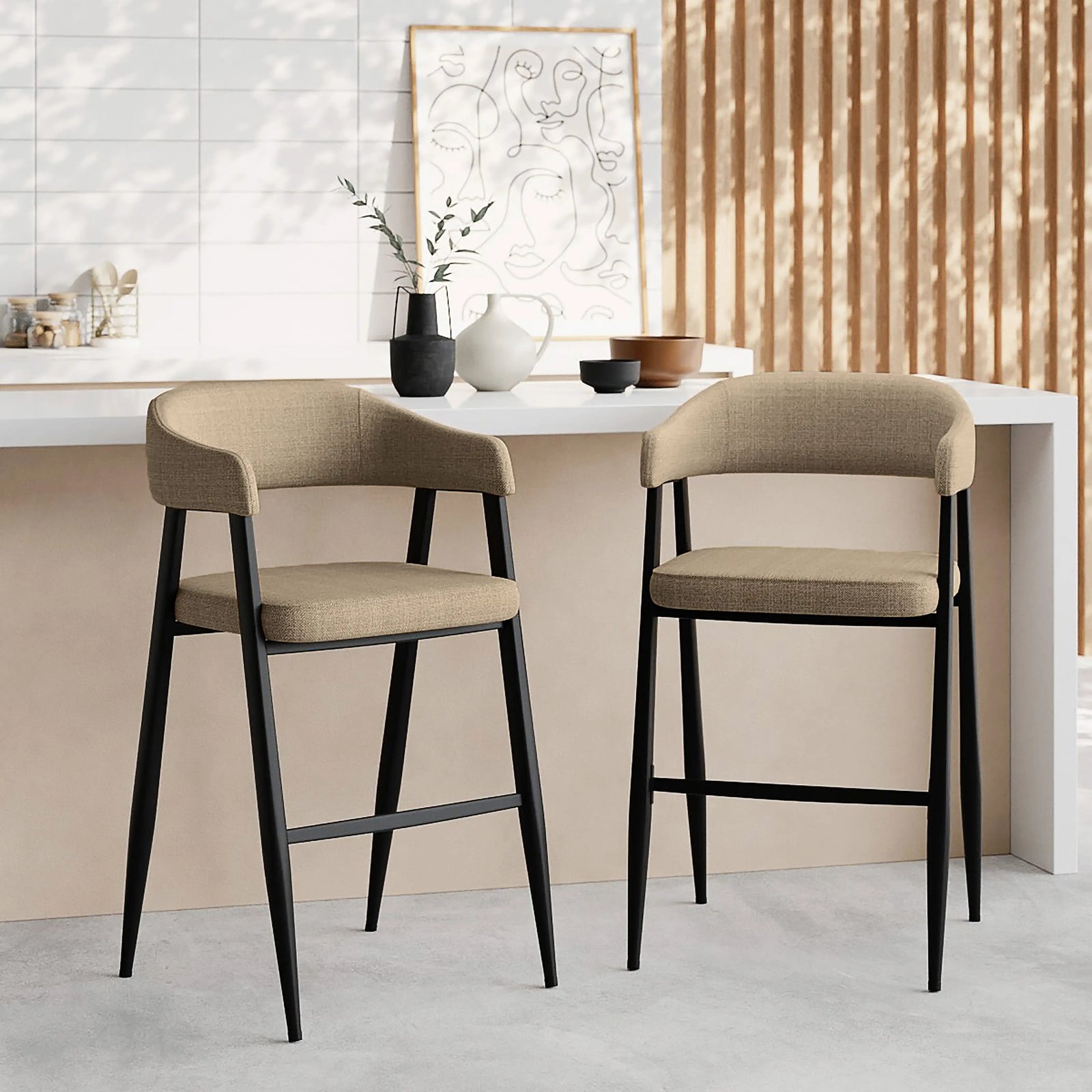 Presley Kitchen Stool | Latte Sustainable Fabric & Black