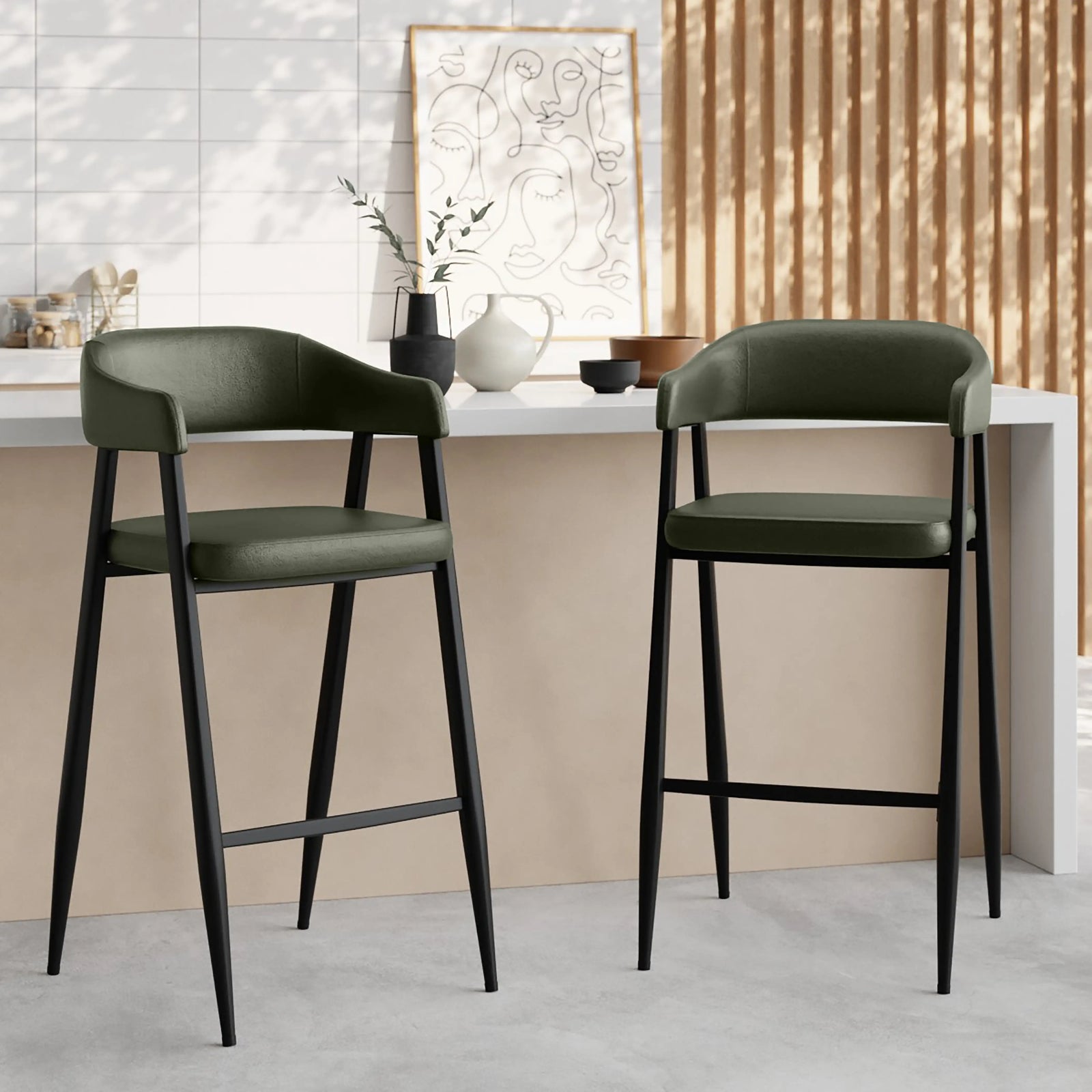 Presley Bar Stool | Vintage Green Faux Leather & Black