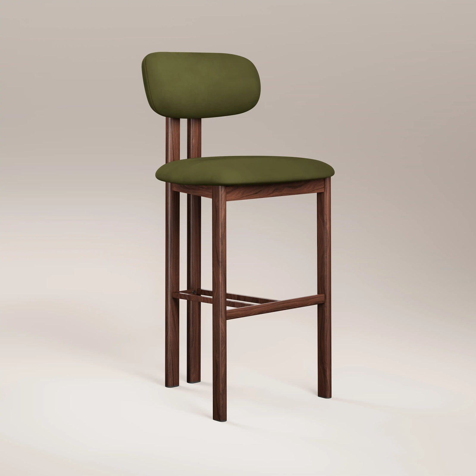 Arbor Bar Stool | Olive Green Sustainable Velvet & Walnut