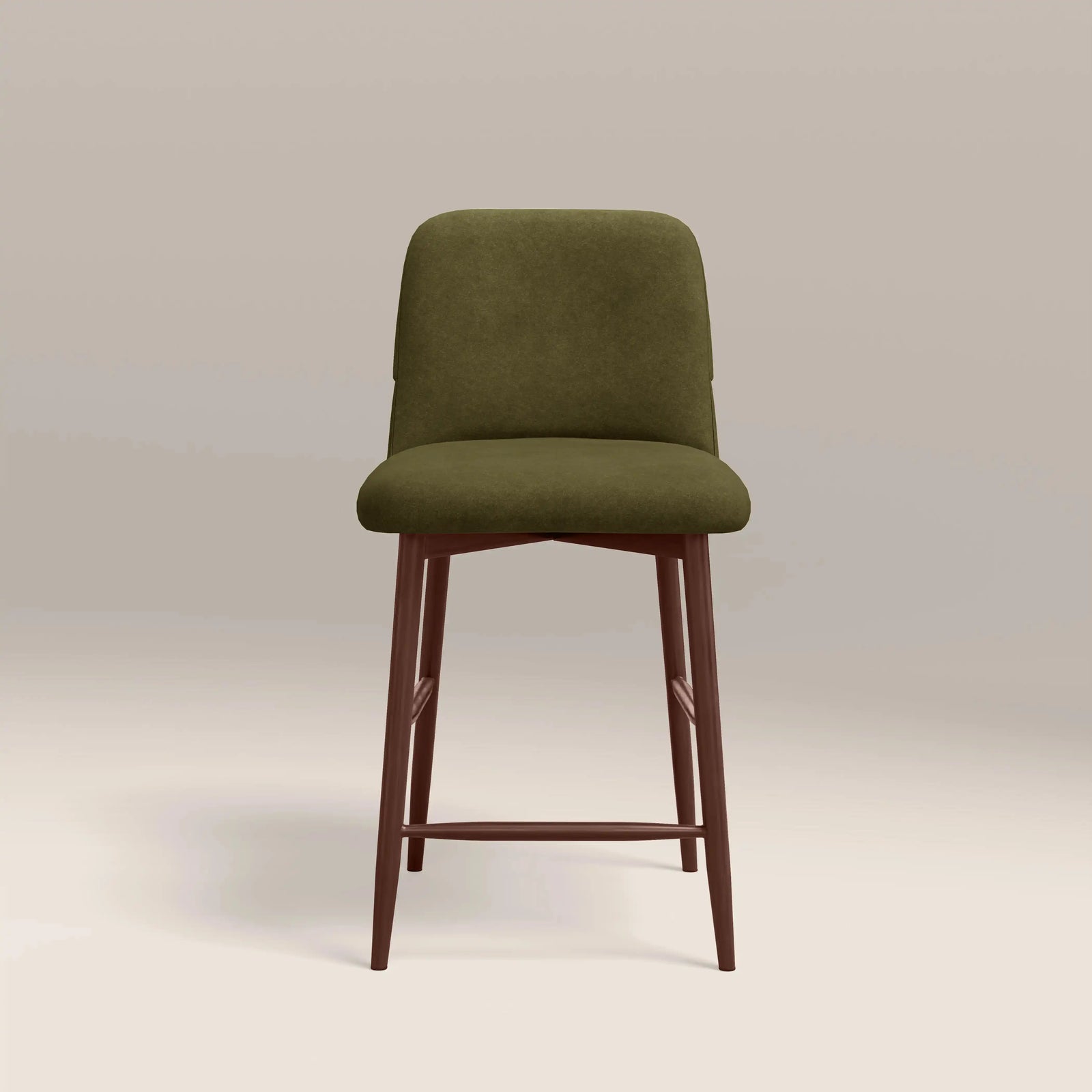 Amari Kitchen Stool | Moss Green Sustainable Mohair Velvet & Walnut
