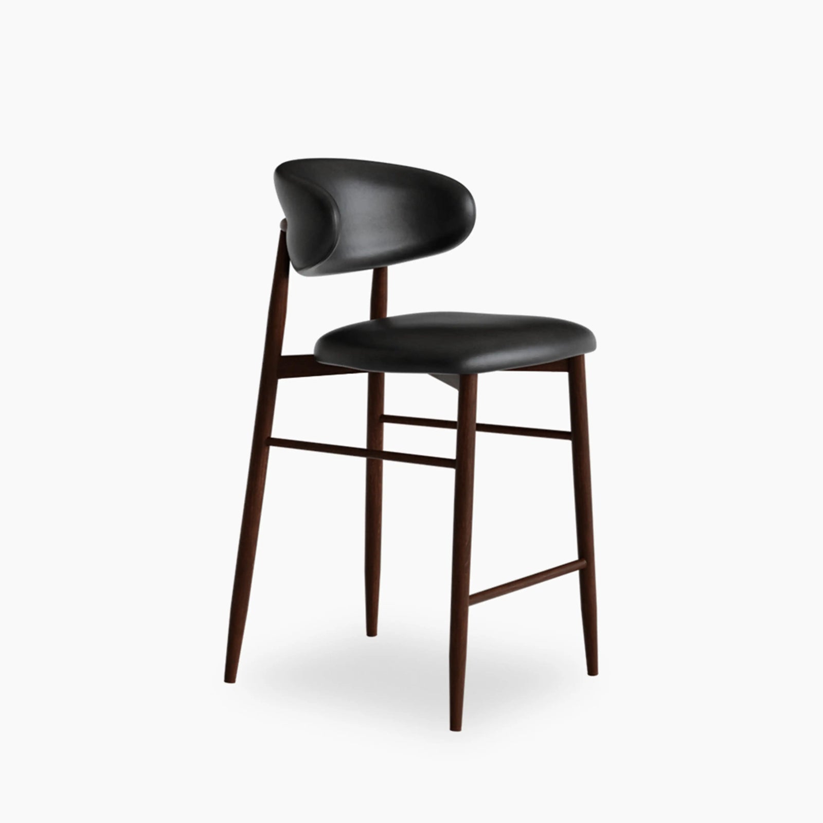 Halston Kitchen Stool | Vintage Black Faux Leather & Walnut