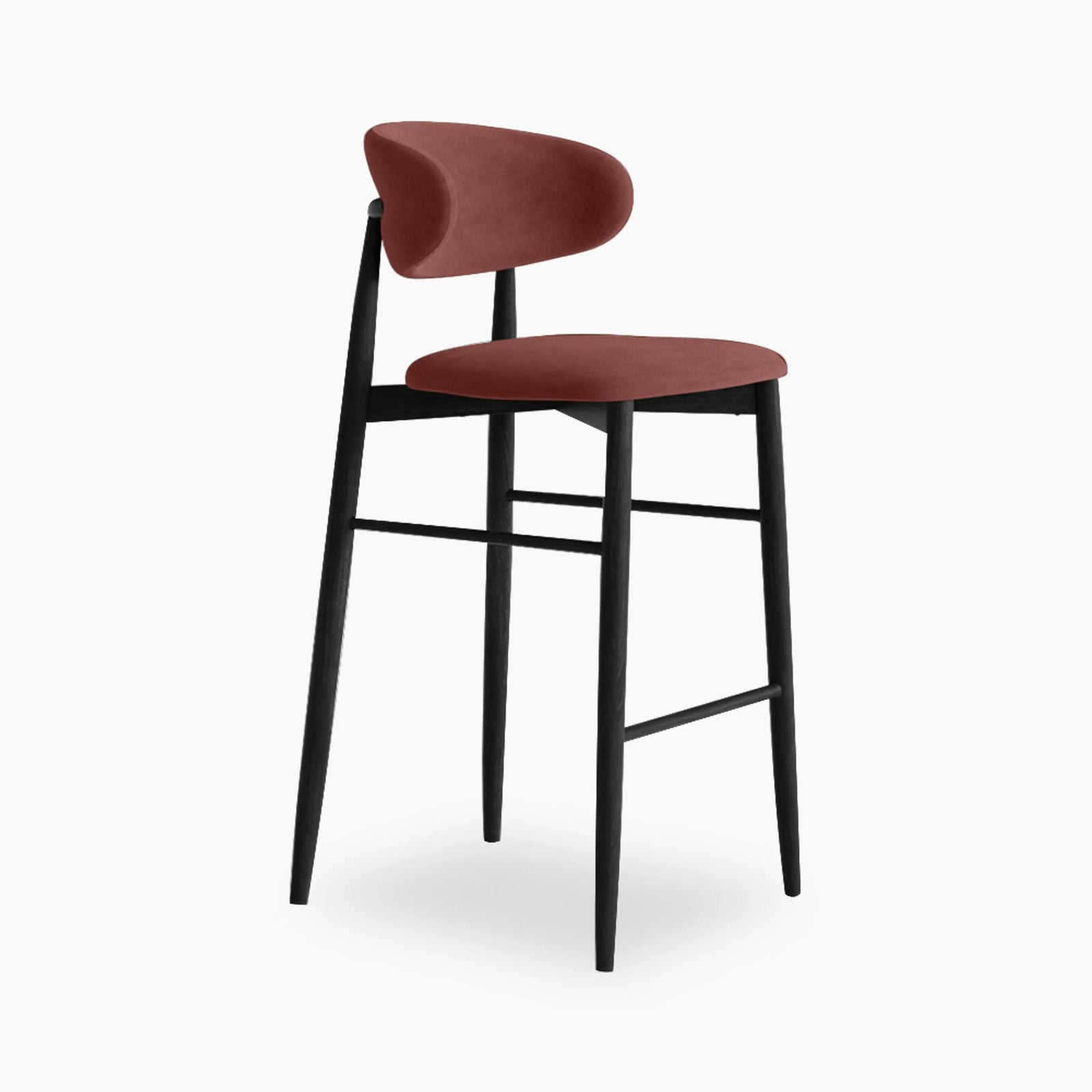 Halston Bar Stool | Rust Red Sustainable Velvet & Black