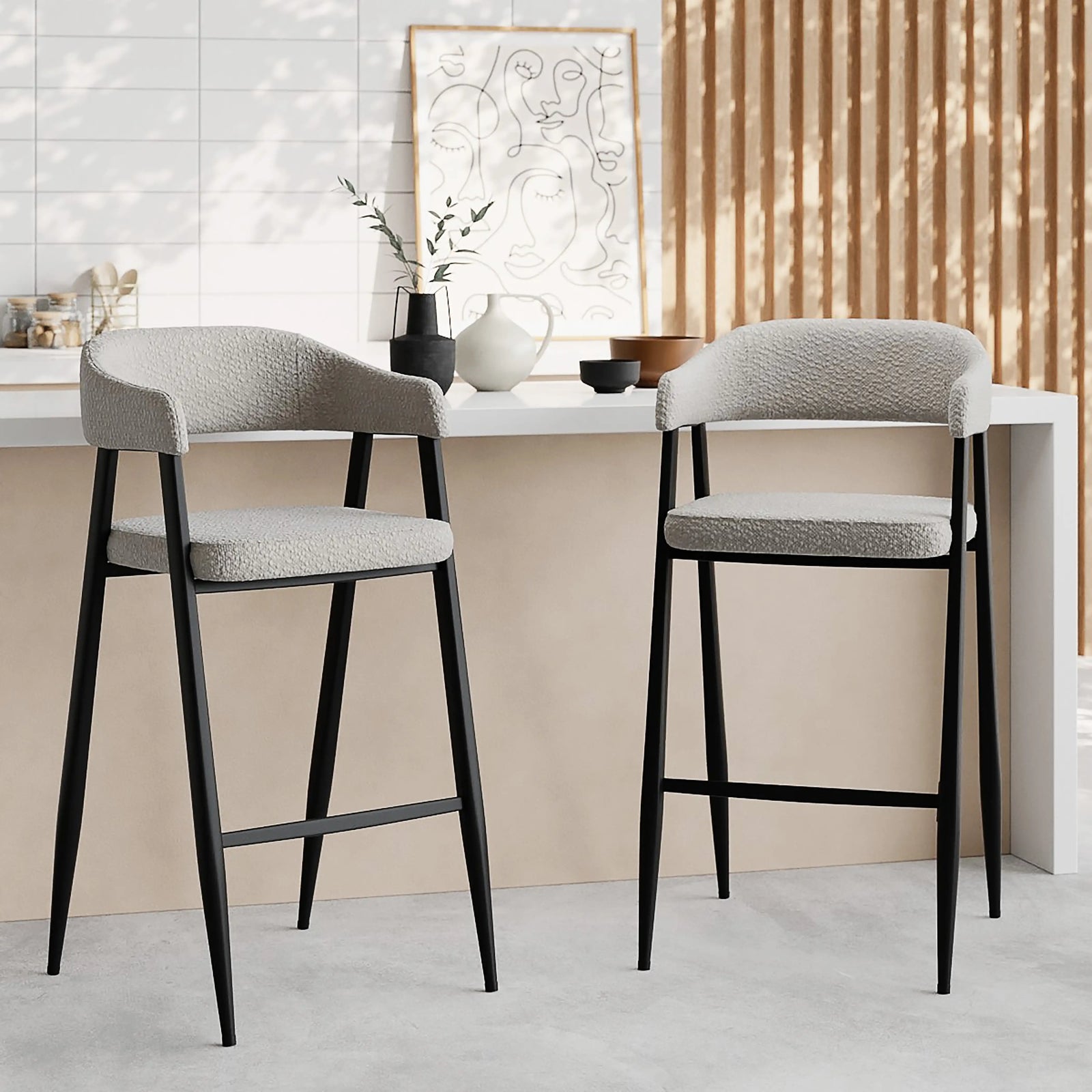 Presley Bar Stool | Speckled Stone Sustainable Boucle & Black