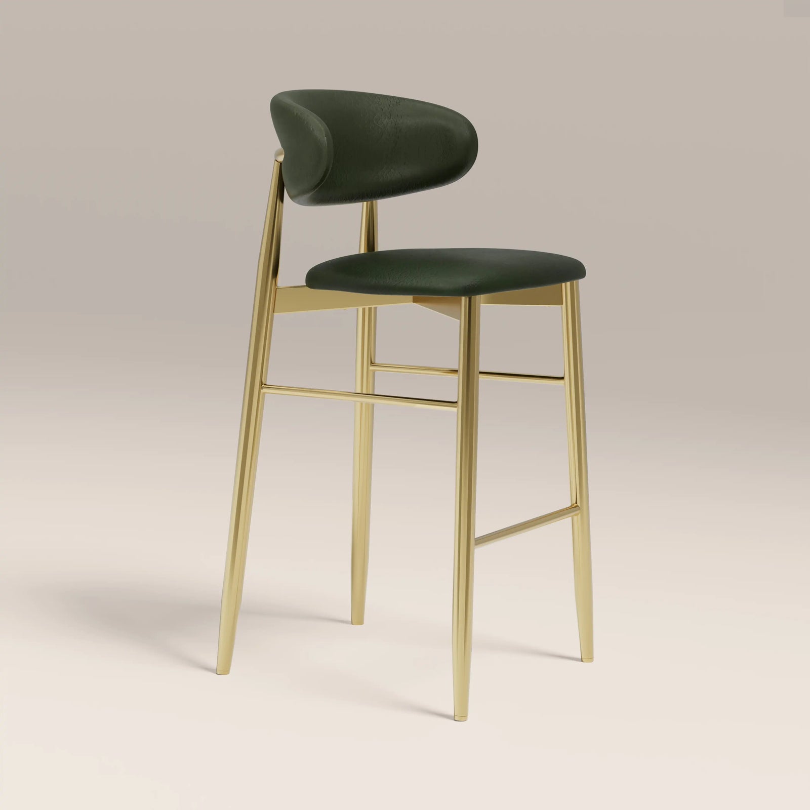 Halston Bar Stool | Vintage Green Faux Leather & Brass