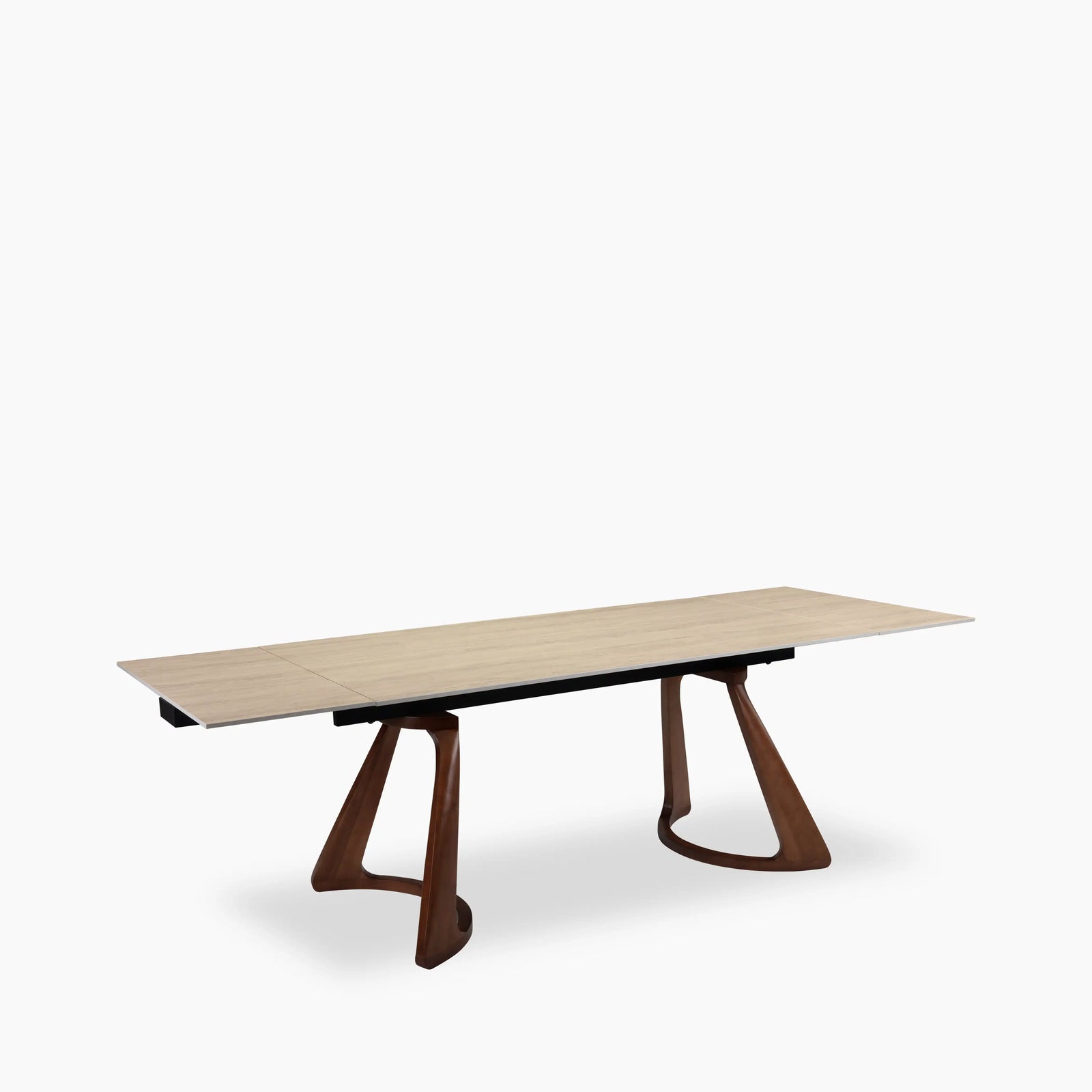 Delina 6-10 Seat Rectangle Extendable Dining Table | Natural Travertine Effect Sintered Stone & Walnut
