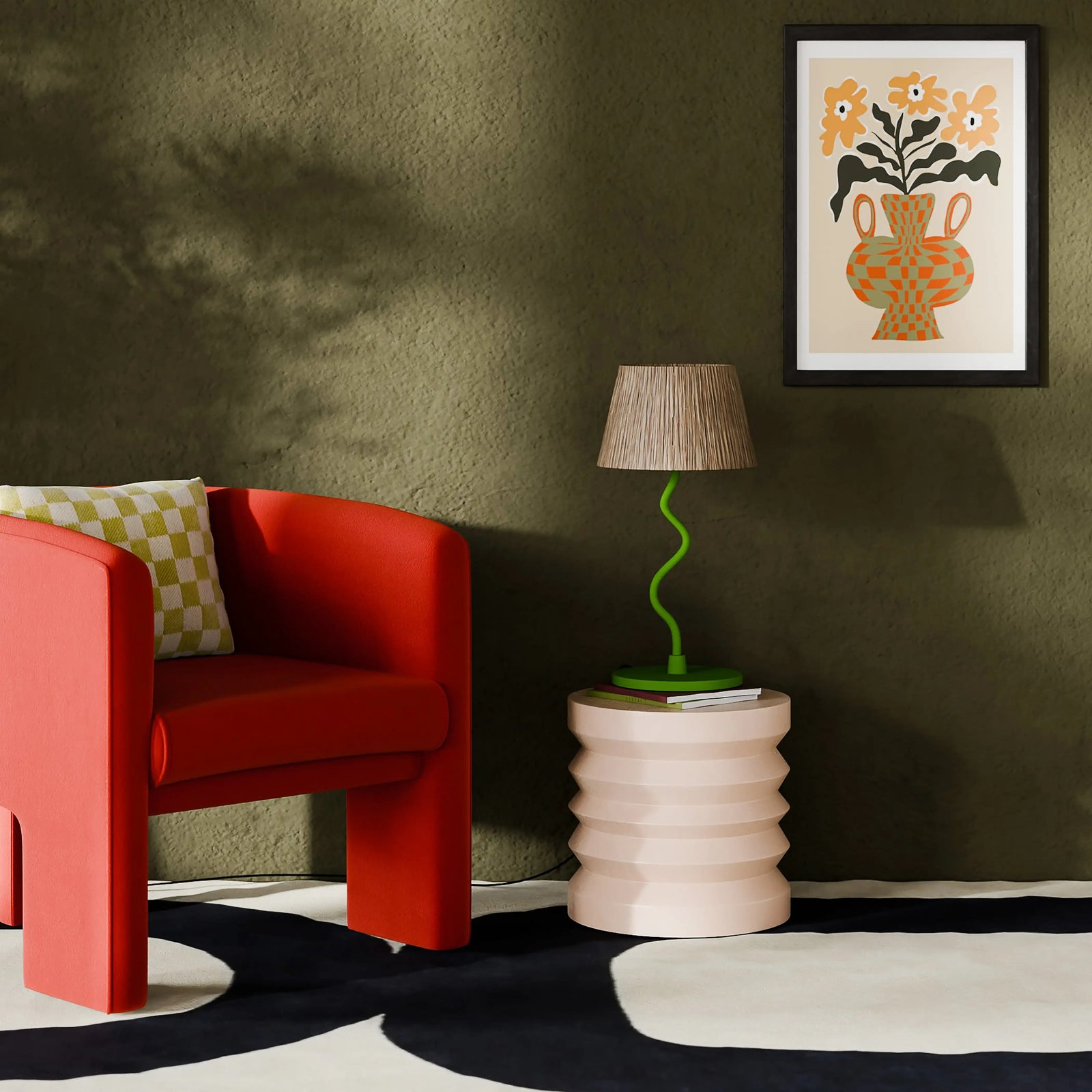 Stanmore Table Lamp | Raffia & Verde Green