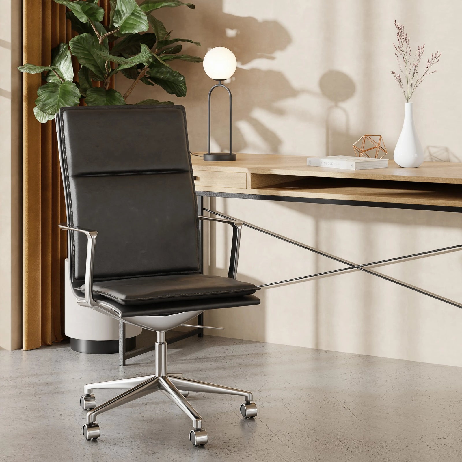 Bria High Back Office Chair | Black Faux Leather & Chrome