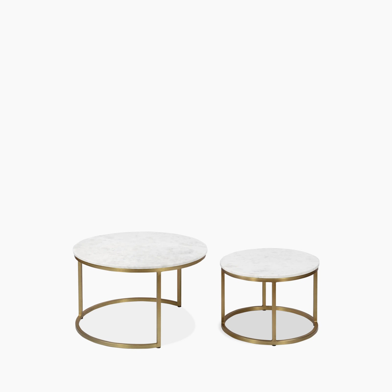 Madison Set Of 2 Round Nesting Coffee Tables | White Marble & Brass