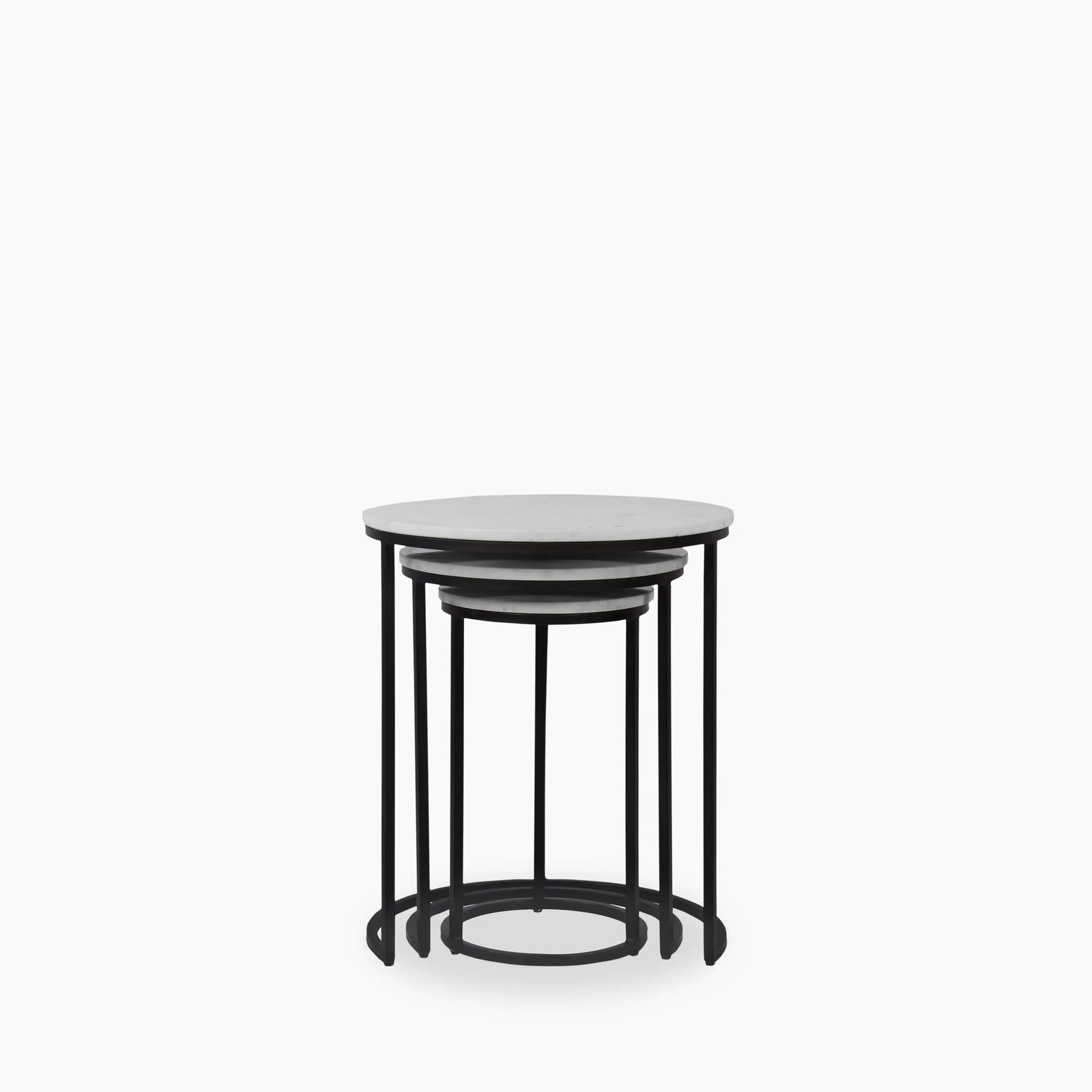 Madison Set of 3 Round Nesting Side Tables | Grey Marble & Black