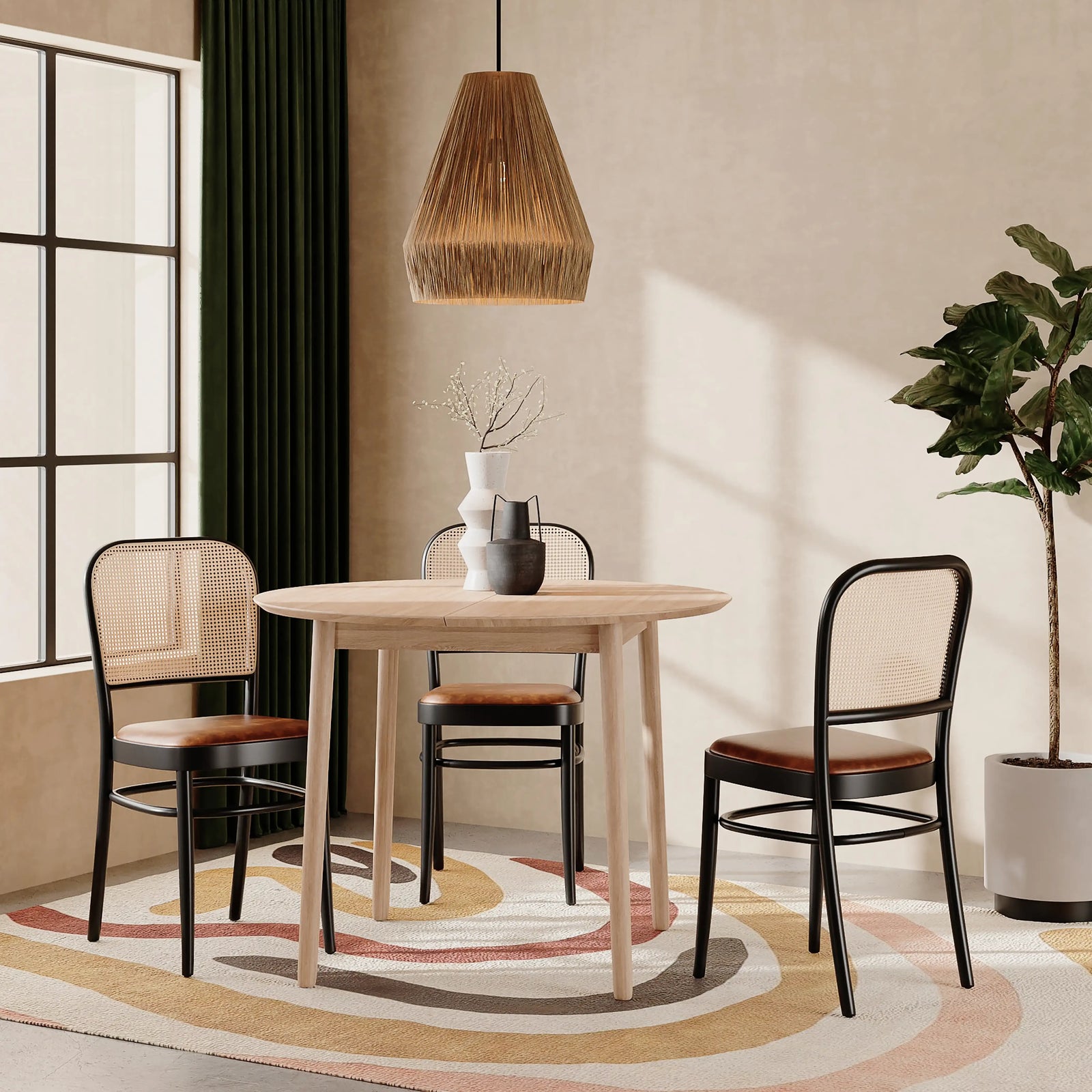 Bourne Wooden Dining Chair | Vintage Tan Faux Leather & Black