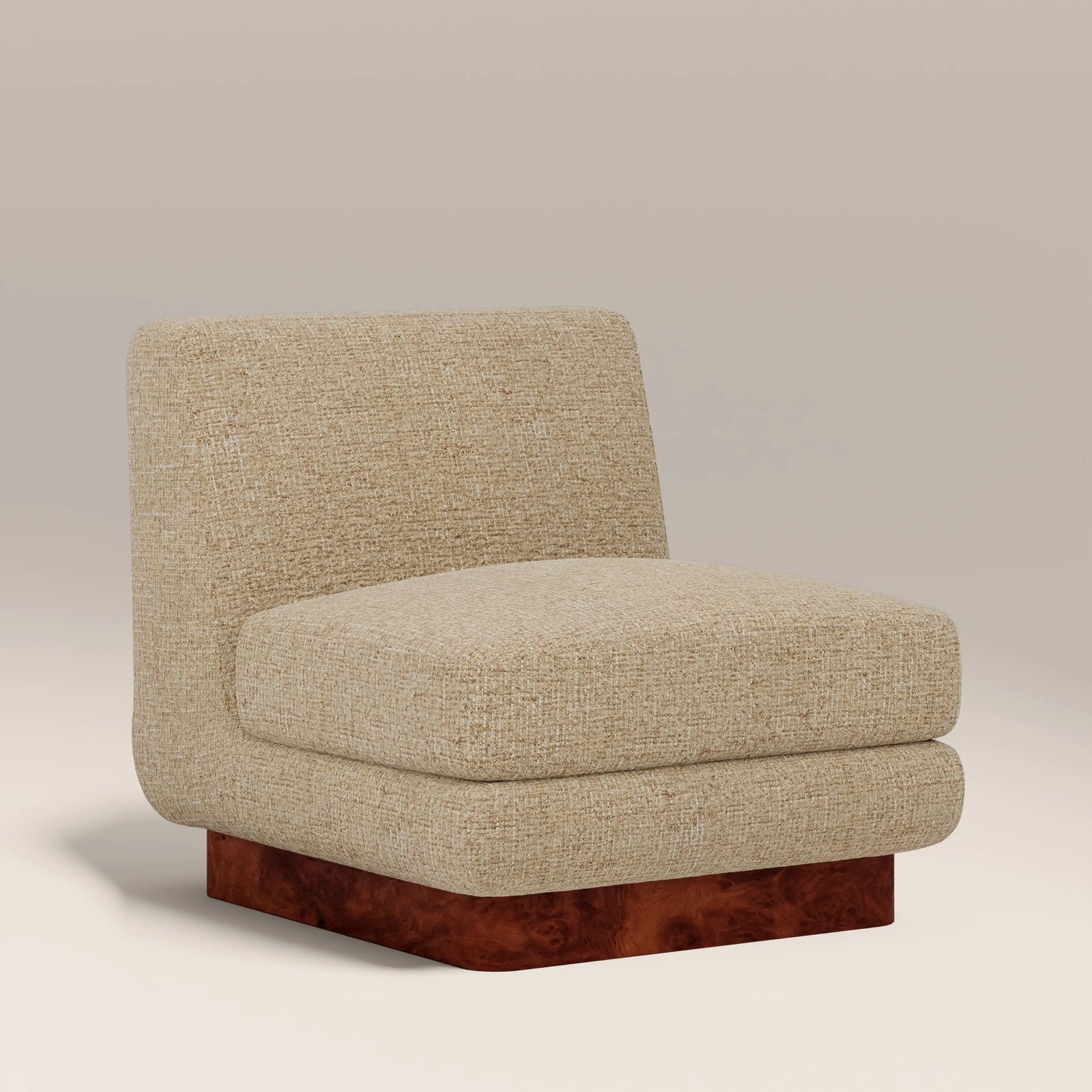 Harrison Accent Chair | Speckled Latte Boucle & Walnut Burl Wood