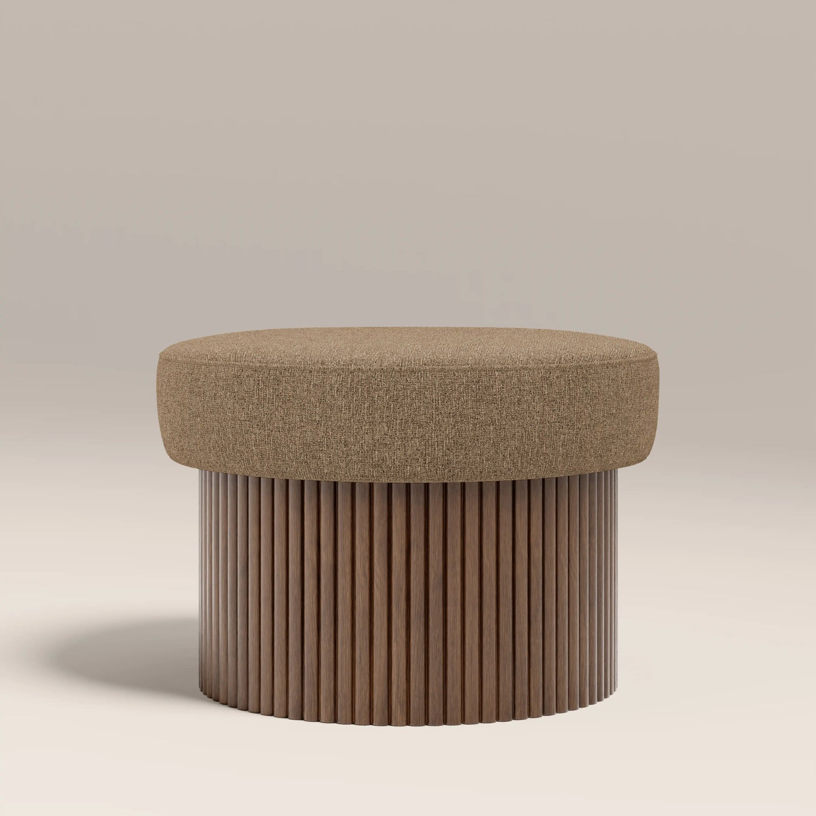 Alexis Storage Footstool | Speckled Cappuccino Boucle & Walnut