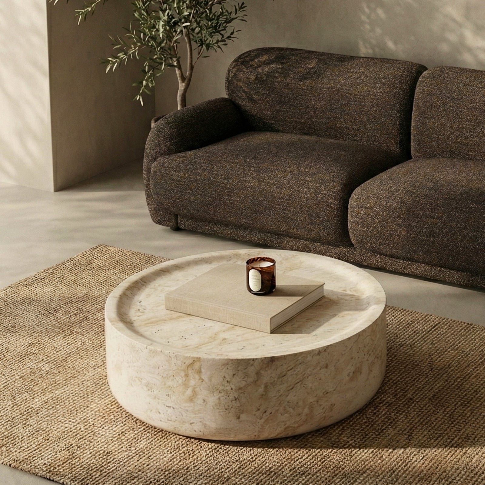 Ingrid Round Coffee Table | Natural Travertine Effect