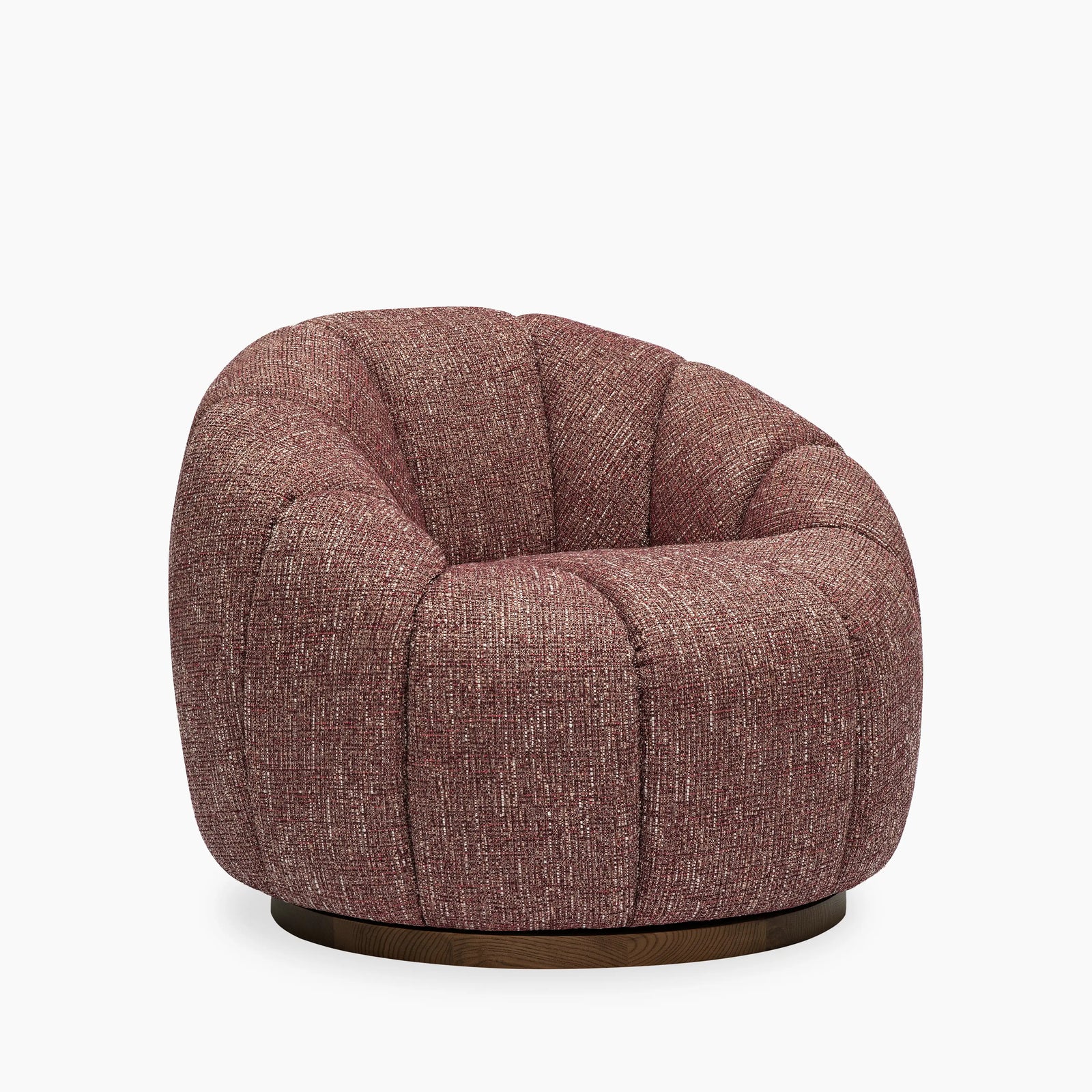 Ivy Swivel Armchair | Speckled Berry Red Boucle & Walnut