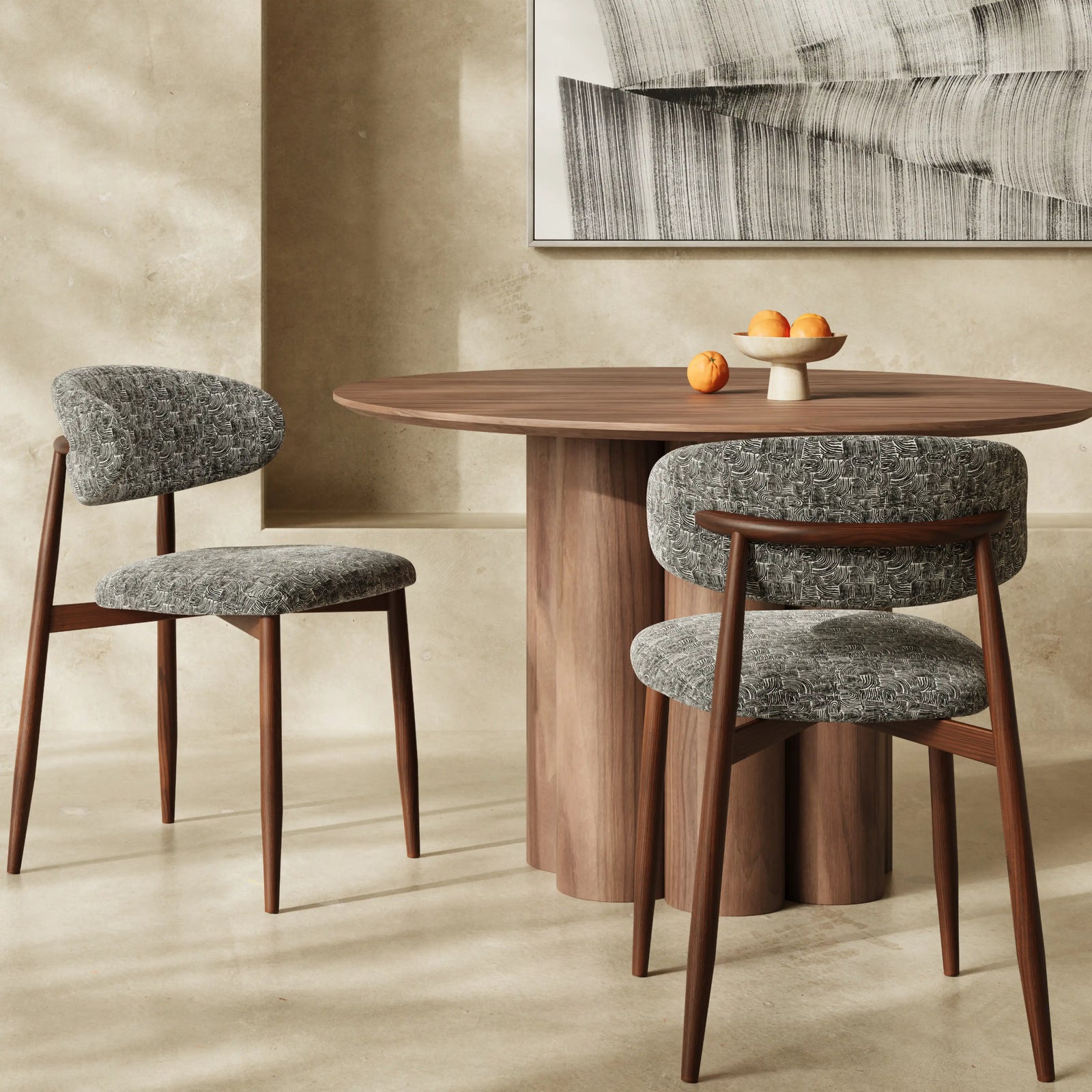 Halston Dining Chair | Bauhaus Wave Monochrome Fabric & Walnut